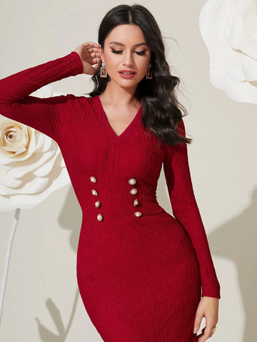 Modely Button Detail Split Back Bodycon Dress