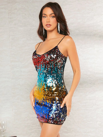 Colorblock Sequin Slip Dress