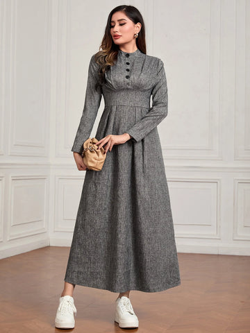 Mock Neck Button Front Dress