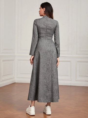 Mock Neck Button Front Dress