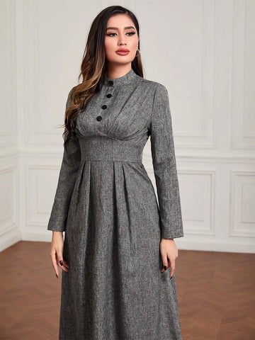 Mock Neck Button Front Dress