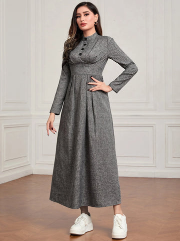 Mock Neck Button Front Dress