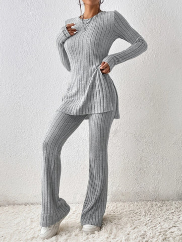 Unity Solid Split Hem Tee & Flare Leg Pants