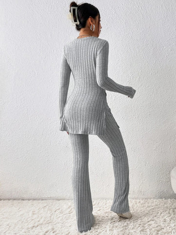 Unity Solid Split Hem Tee & Flare Leg Pants