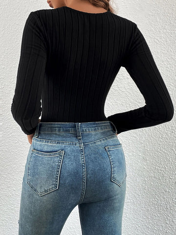 Cut Out Asymmetrical Neck Bodysuit