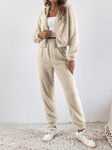 Zip Up Hooded Teddy Jacket & Pants