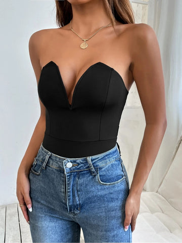 Solid Slim Fit Tube Bodysuit