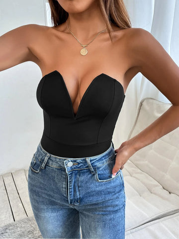 Solid Slim Fit Tube Bodysuit