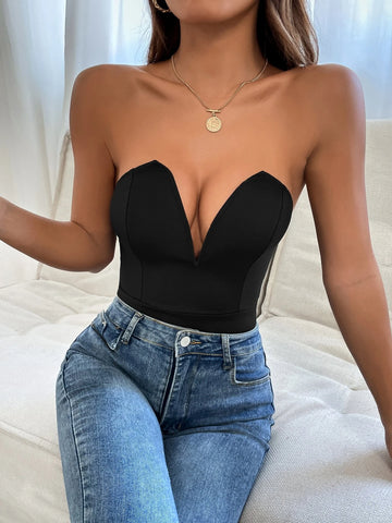 Solid Slim Fit Tube Bodysuit