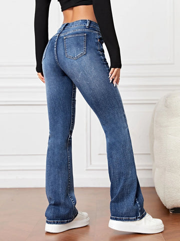 Bleach Wash Flare Leg Jeans