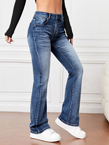 Bleach Wash Flare Leg Jeans
