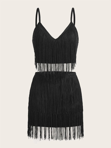 Fringe Trim Cami Top & Skirt
