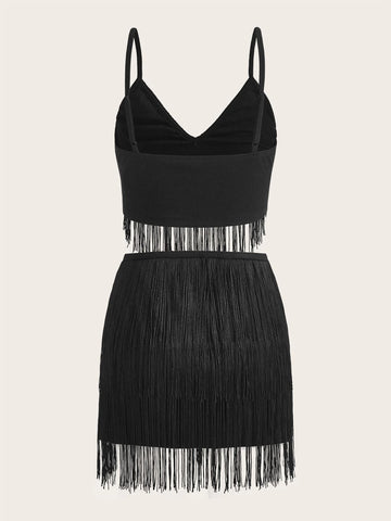 Fringe Trim Cami Top & Skirt