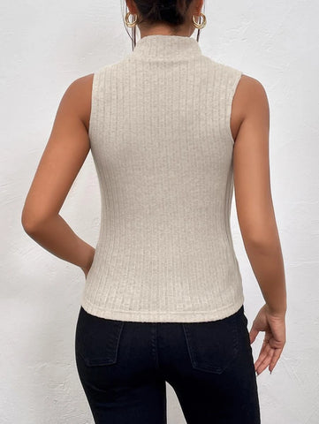 Mock Neck Ribbed Knit Tank Top