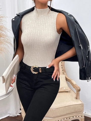 Mock Neck Ribbed Knit Tank Top