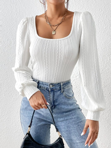 Scoop Neck Lantern Sleeve Bodysuit