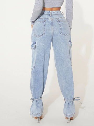 SXY Flap Pocket Knot Detail Cargo Jeans