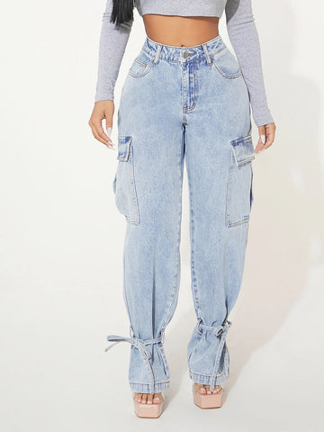 SXY Flap Pocket Knot Detail Cargo Jeans