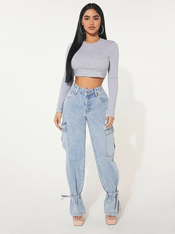 SXY Flap Pocket Knot Detail Cargo Jeans