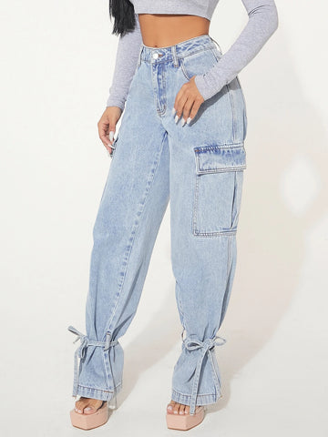 SXY Flap Pocket Knot Detail Cargo Jeans