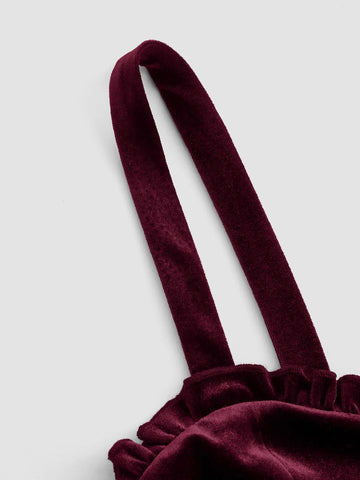 Frill Trim Ruched Asymmetrical Hem Velvet Cami Dress