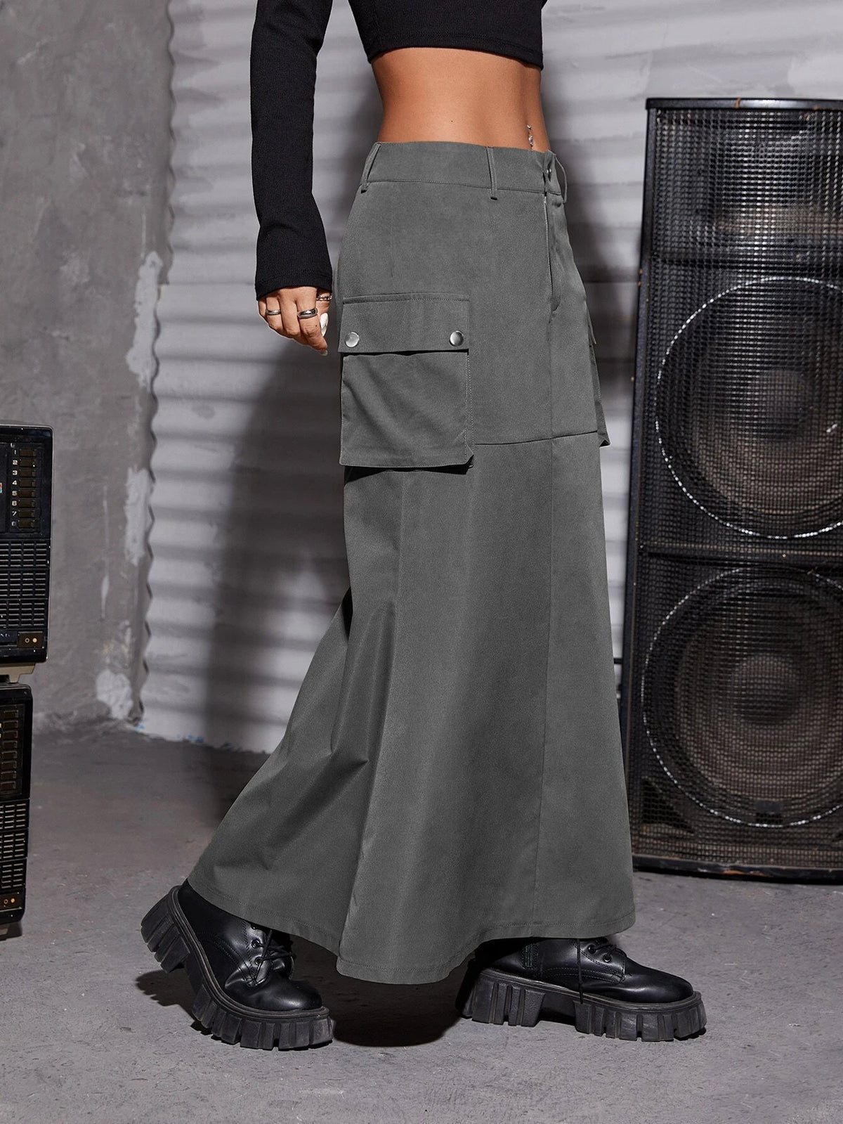 EZwear Flap Pocket Split Back Cargo Skirt