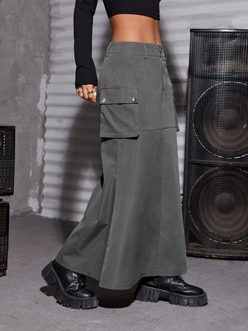 EZwear Flap Pocket Split Back Cargo Skirt