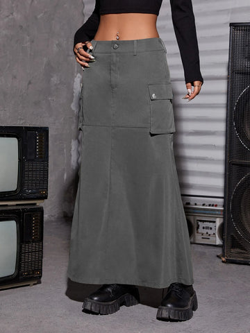 EZwear Flap Pocket Split Back Cargo Skirt