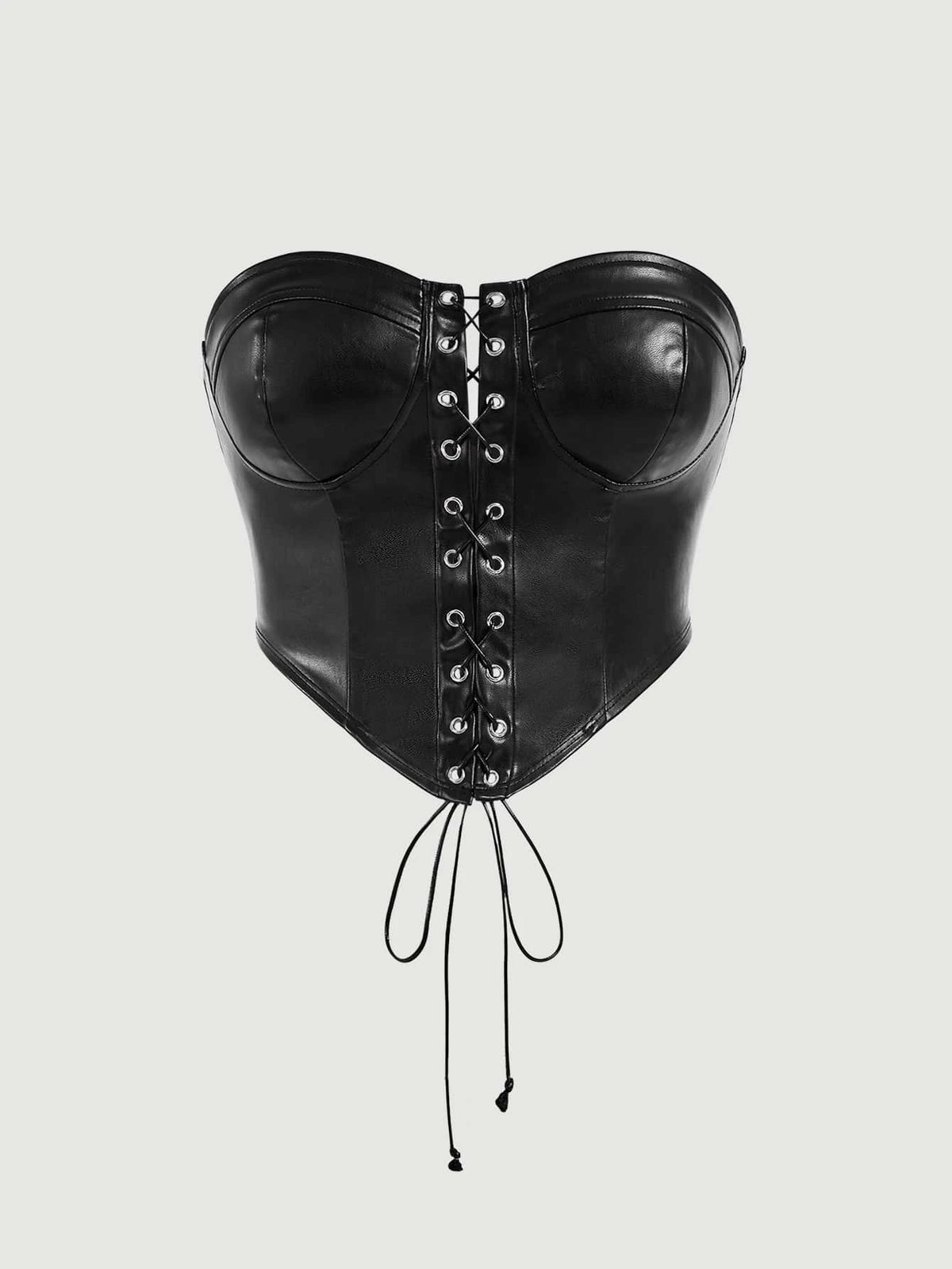 Lace Up Front PU Leather Tube Top