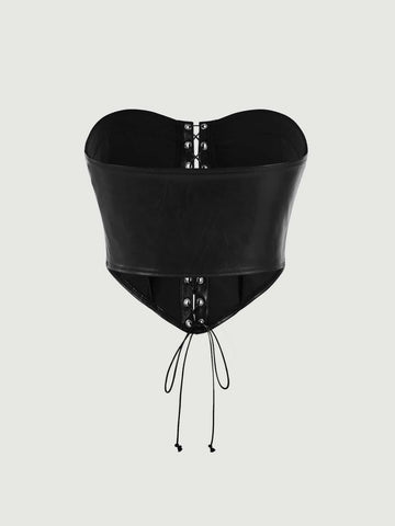 Lace Up Front PU Leather Tube Top