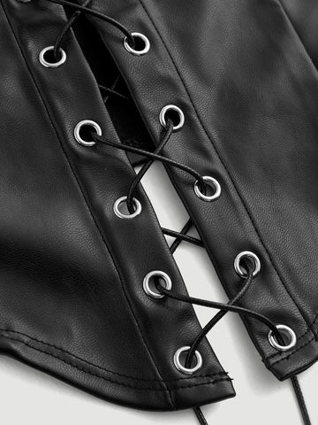 Lace Up Front PU Leather Tube Top
