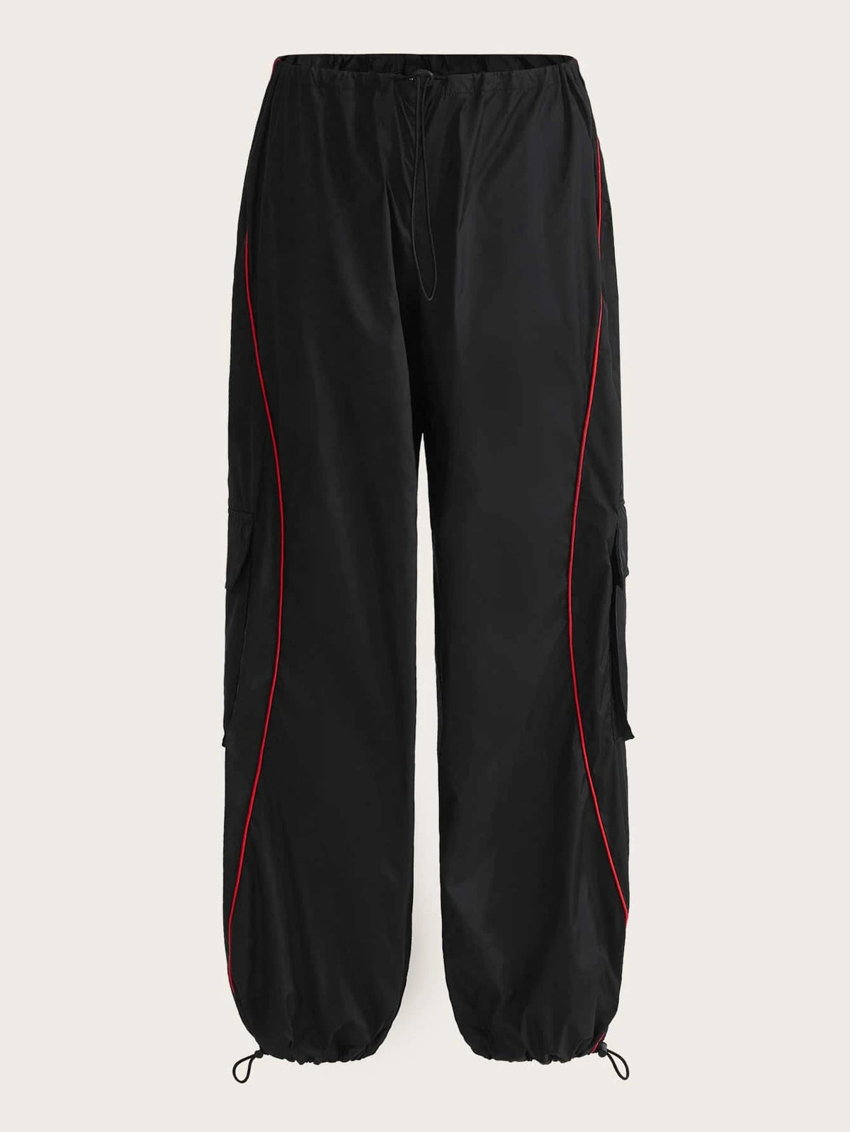 Contrast Piping Flap Pocket Cargo Parachute Pants