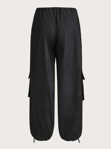 Contrast Piping Flap Pocket Cargo Parachute Pants