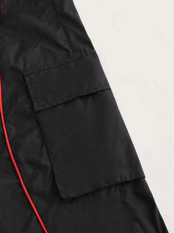 Contrast Piping Flap Pocket Cargo Parachute Pants