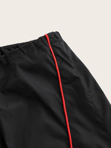Contrast Piping Flap Pocket Cargo Parachute Pants
