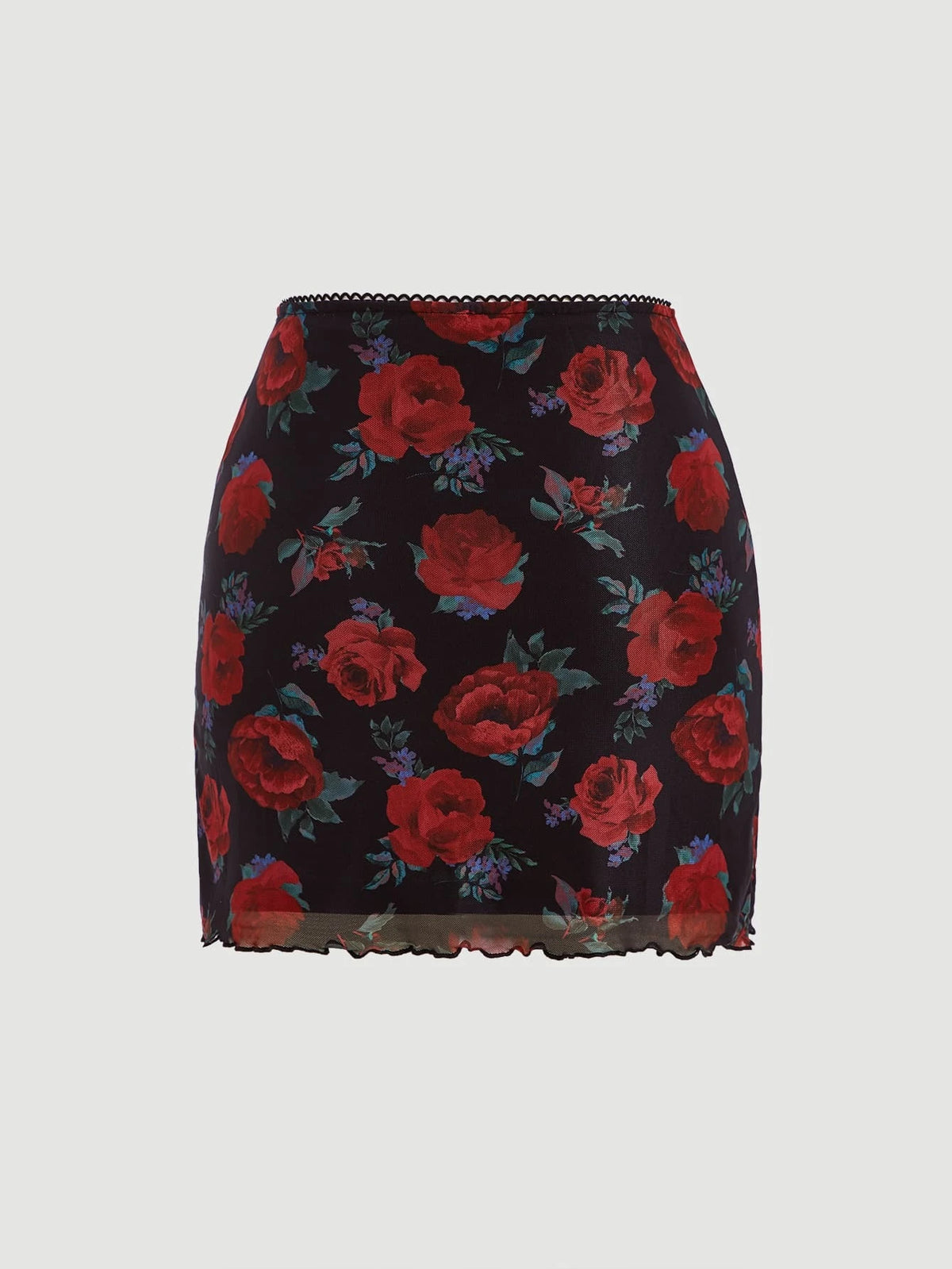 MOD Floral Print Lace Trim Skirt