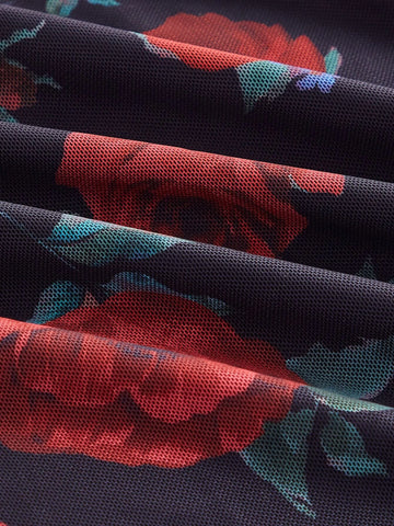 MOD Floral Print Lace Trim Skirt