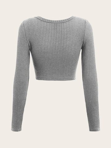 Scoop Neck Rib-knit Crop Tee
