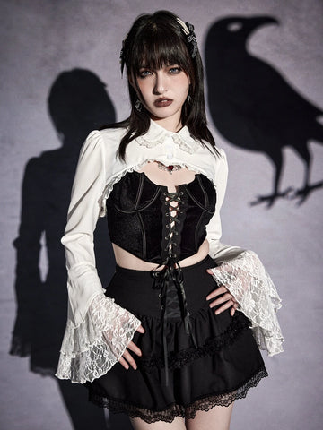 ROMWE Goth Contrast Lace Button Front Super Crop Blouse