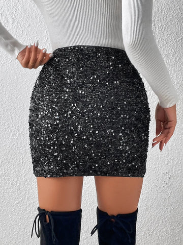 High Waist Sequin Bodycon Skirt