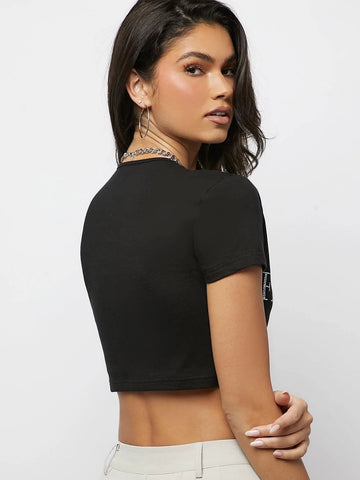 Rhinestone Slogan Crop Tee