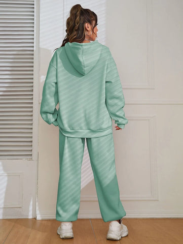 Solid Drop Shoulder Drawstring Hoodie & Sweatpants