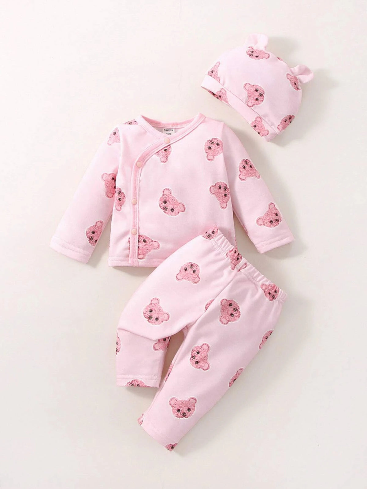 Newborn Baby Cartoon Graphic Tee & Pants & Accessory 3D Ears Hat
