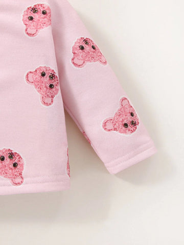 Newborn Baby Cartoon Graphic Tee & Pants & Accessory 3D Ears Hat