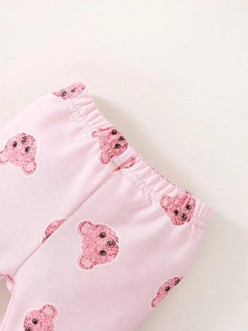 Newborn Baby Cartoon Graphic Tee & Pants & Accessory 3D Ears Hat