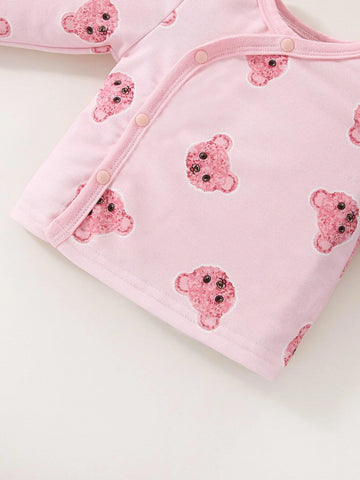 Newborn Baby Cartoon Graphic Tee & Pants & Accessory 3D Ears Hat