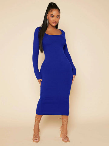 SXY Solid Square Neck Bodycon Dress