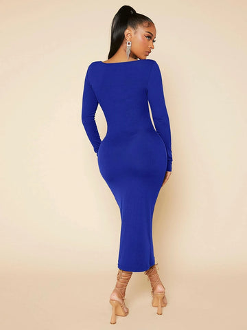 SXY Solid Square Neck Bodycon Dress