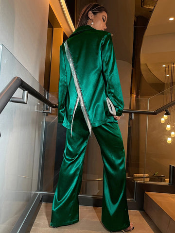 Fringe Trim Split Back Single Breasted Blazer & Pants