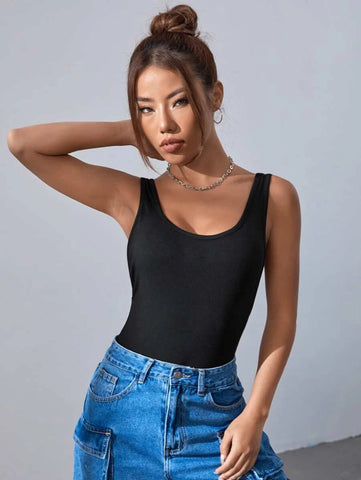 Solid Backless Tank Bodysuit